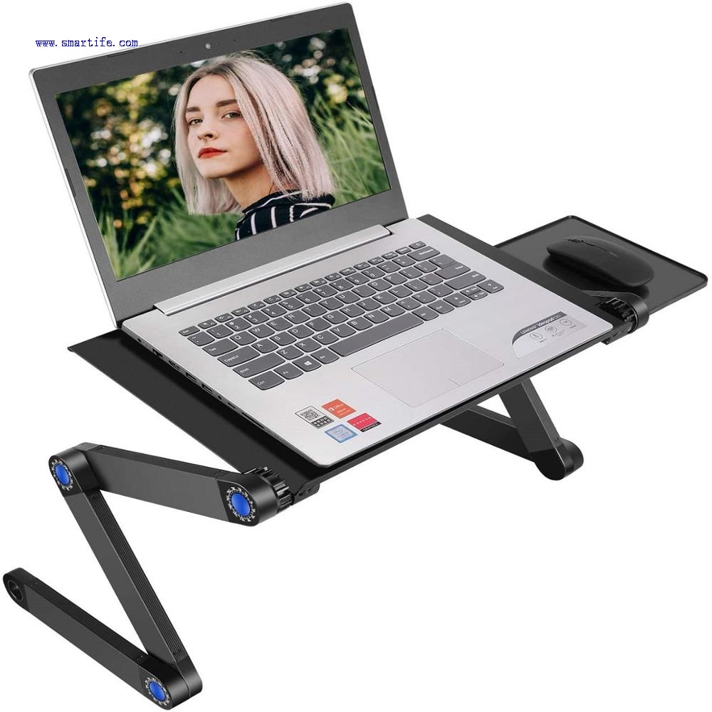Foldable 360 Degree Adjustable Laptop Desk Table Stand Holder Durable Aluminum Laptop desk Tray with Cooling Dual Fan Mouse Pad