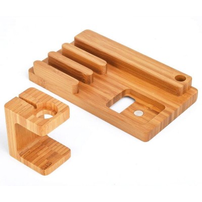 Wooden Mobile Phone Watch Charger Holders Stand Charging Dock Station Tablet Desk Holder Support Natural Bamboo Universal