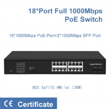 18 Full Gigabit 10/100/1000Mbps Port with Fiber Media Converter 802.3af / 802.3at Standard PoE Ethernet Switch